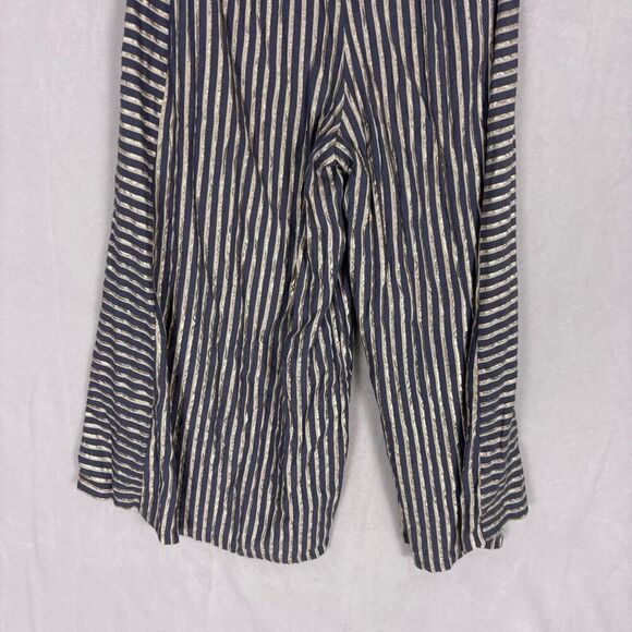 Eva Franco Anthro Blue, Gold, and White Striped High Waisted Wide Leg Pants Size - Picture 10 of 13